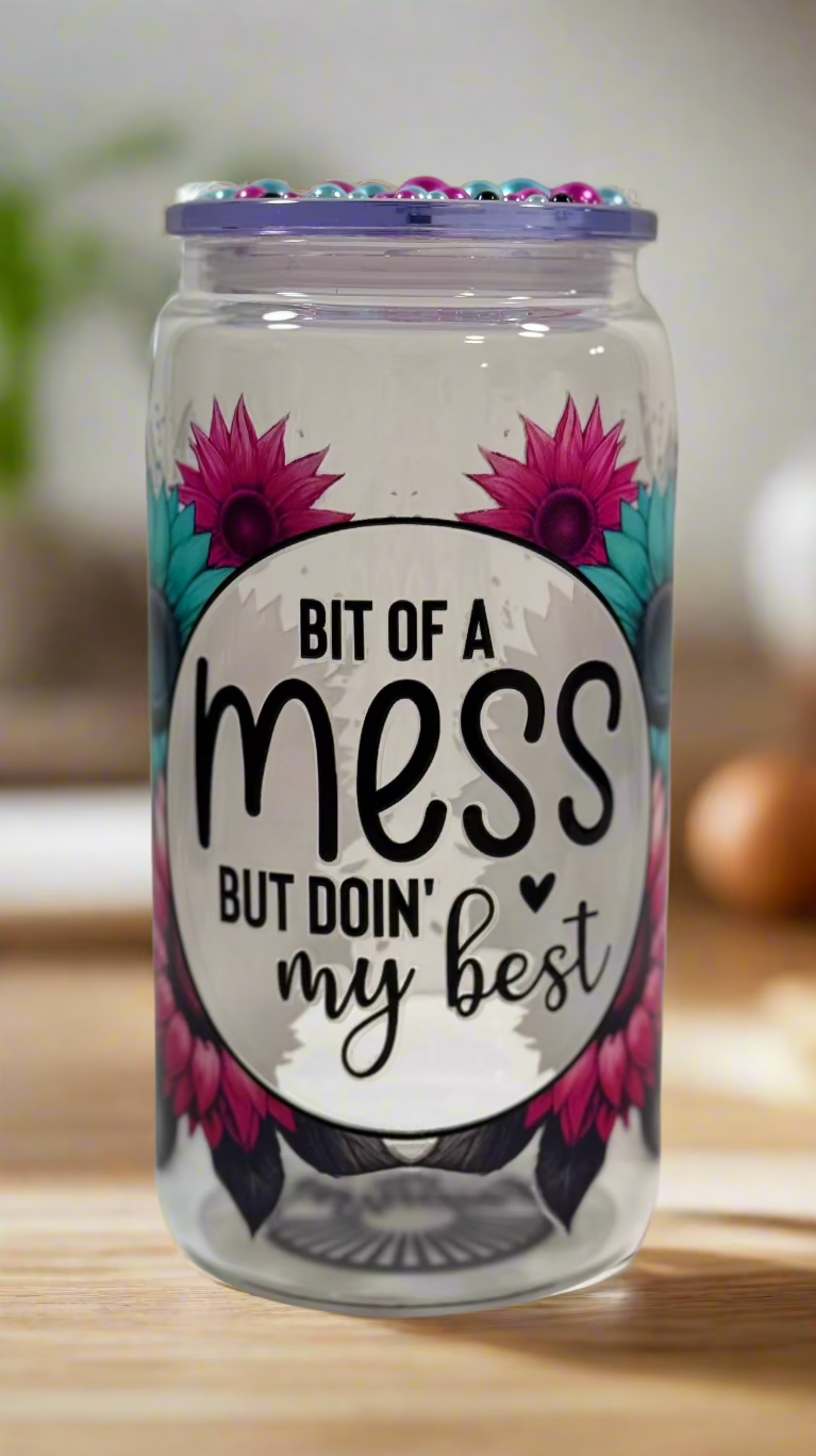 16oz Glass Tumbler with Blinged Lid