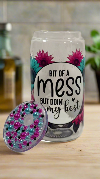 16oz Glass Tumbler with Blinged Lid