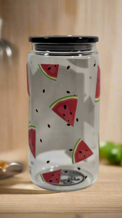 16oz Glass Tumbler with Glittered Lid