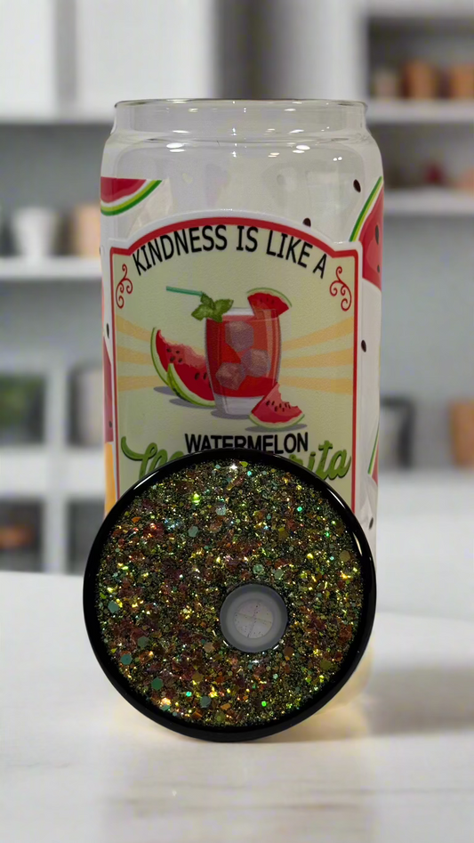 16oz Glass Tumbler with Glittered Lid